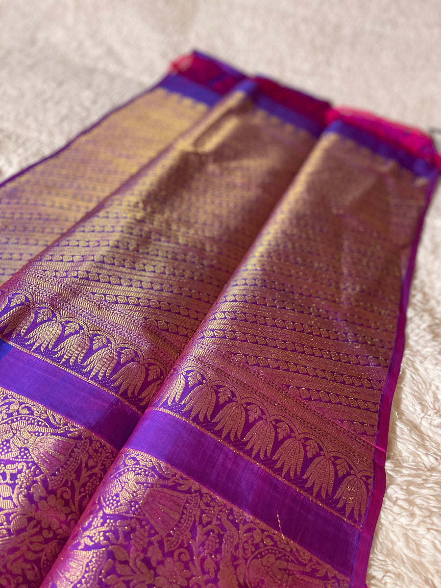 BRIDAL KANJEEVARAM PANELED LEHENGA IN BLUE main image 1